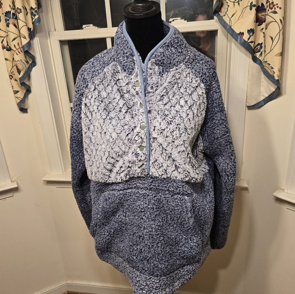 Simply Southern‎ Half Snap Blue Fleece Jacket Teddy Sweatshirt Women's L Pocket